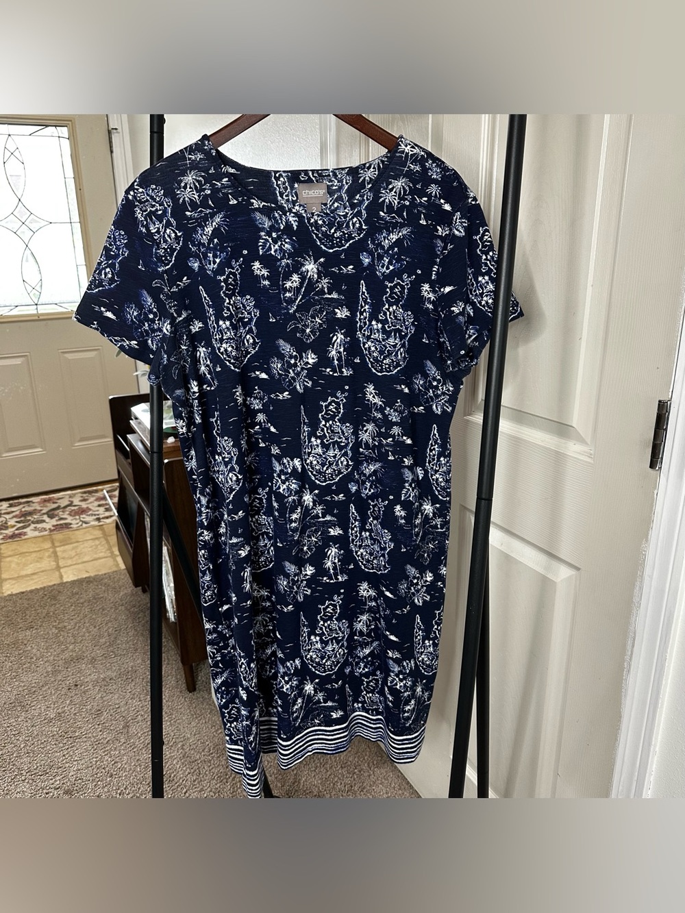 Chico's Navy and White Printed Midi Dress 🛞